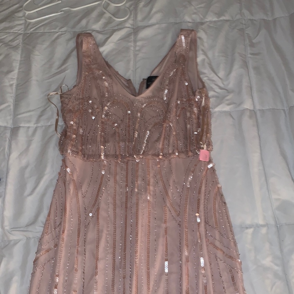 Blush pink Adriana papell bridesmaid sequin dress
